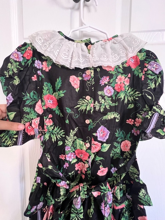 sarah kent Other - Girls Black Floral Dress with White Eyelet Collar (Vintage Sarah Kent)